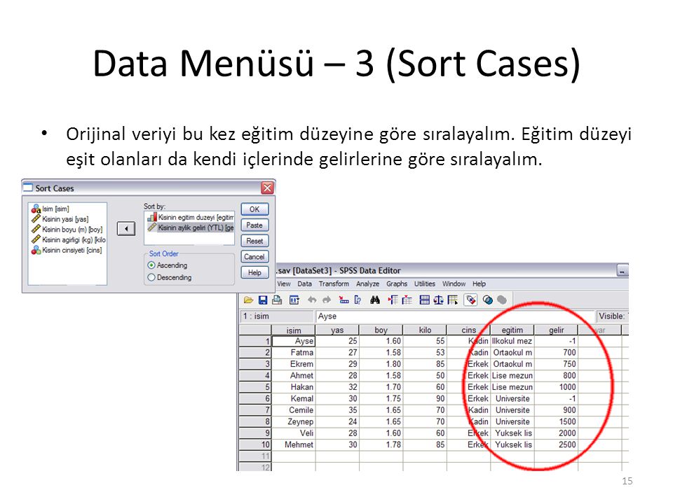 Data Menüsü – 4 (Select Cases)