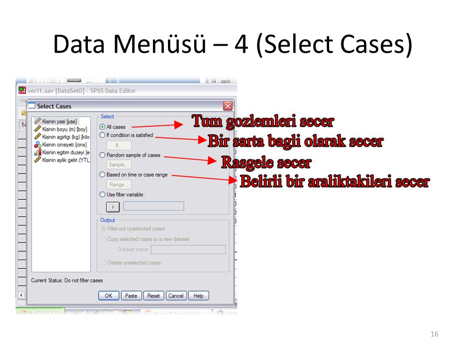 Data Menüsü – 5 (Select Cases)