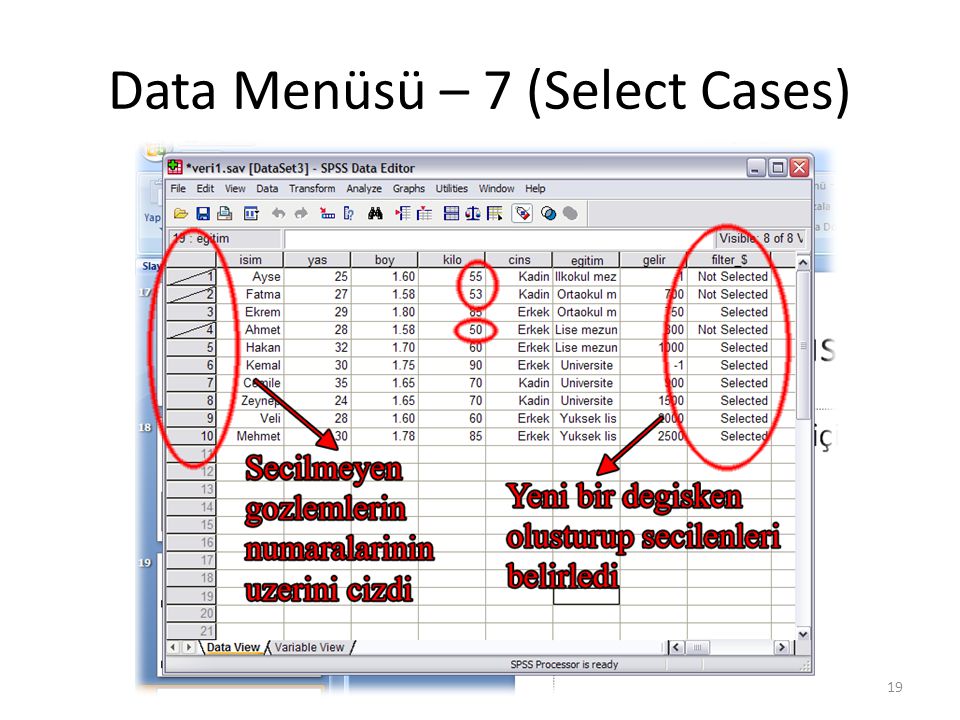 Data Menüsü – 8 (Select Cases)