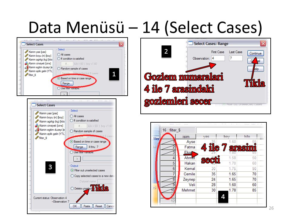 Data Menüsü – 15 (Select Cases)
