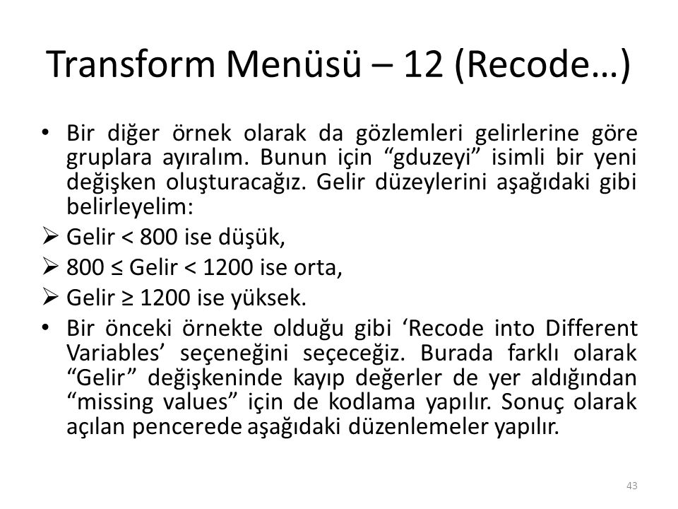 Transform Menüsü – 13 (Recode…)