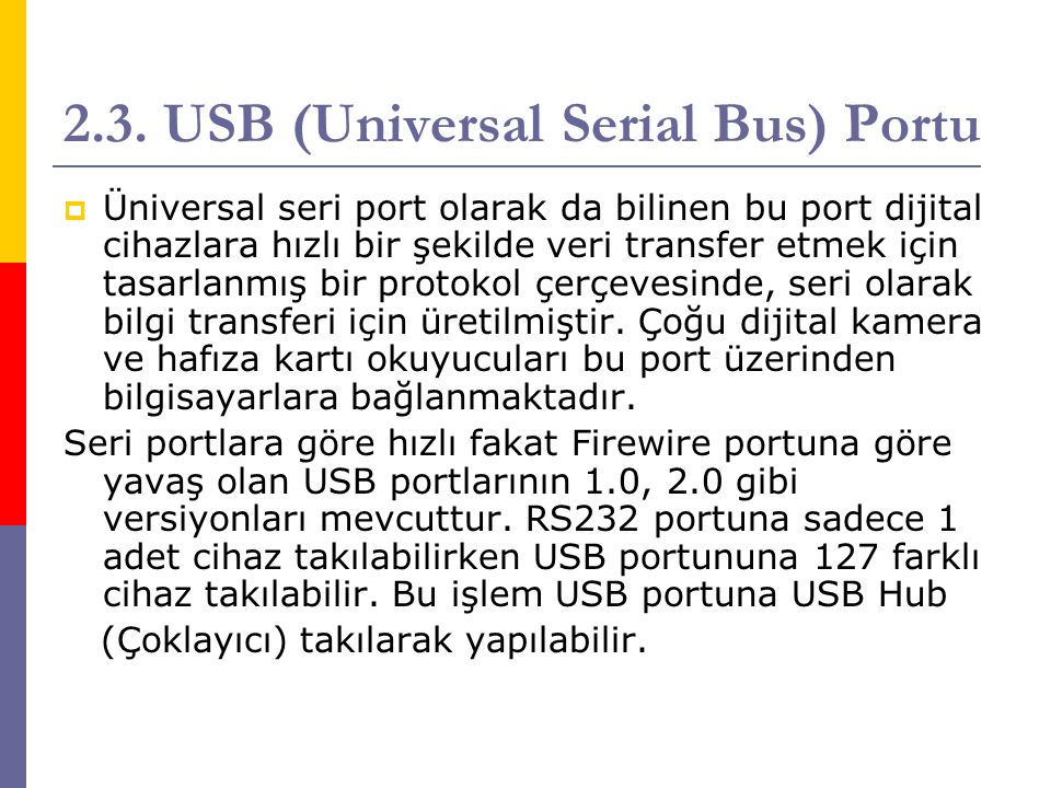 2.3. USB (Universal Serial Bus) Portu
