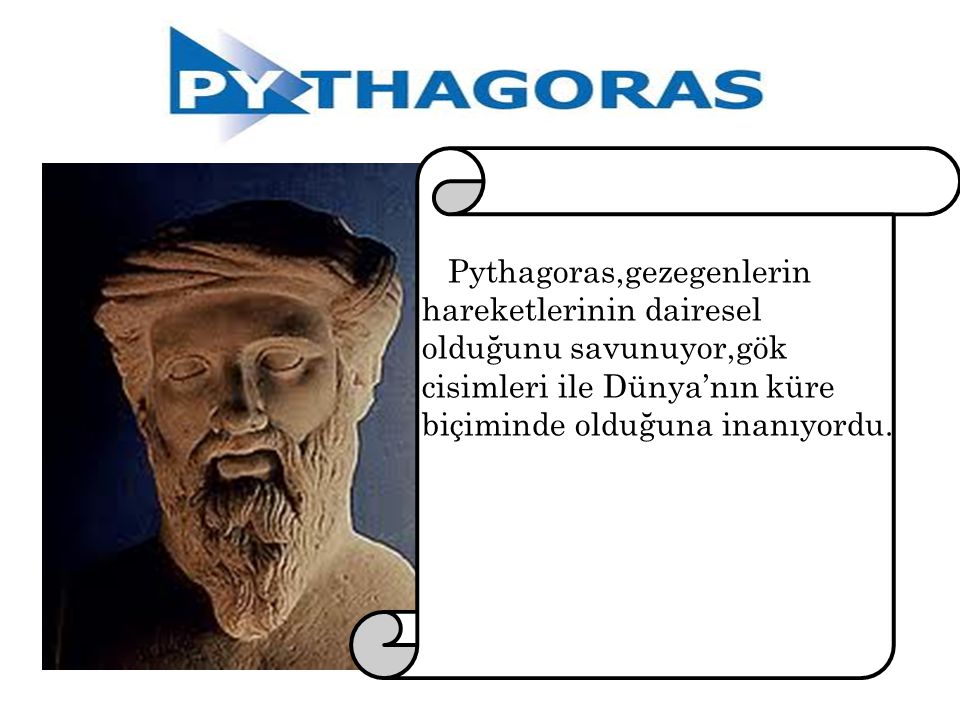 Pythagoras,gezegenlerin hareketlerinin dairesel olduğunu savunuyor,gök cisimleri ile Dünya’nın küre biçiminde olduğuna inanıyordu.