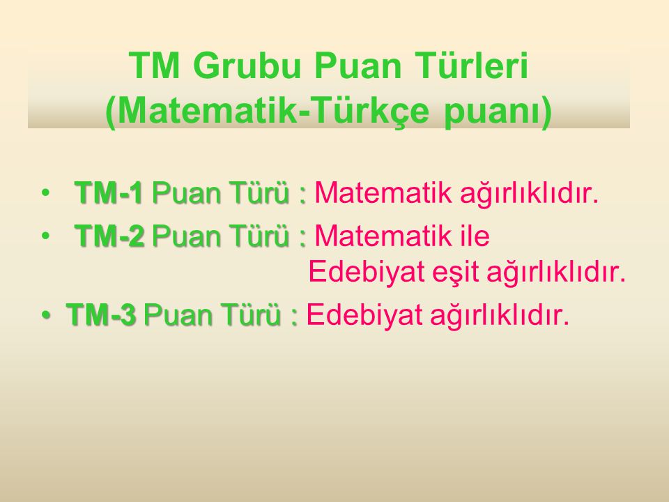 TM Grubu Puan Türleri (Matematik-Türkçe puanı)