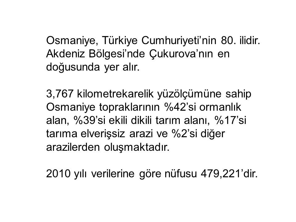 Osmaniye, Türkiye Cumhuriyeti’nin 80. ilidir