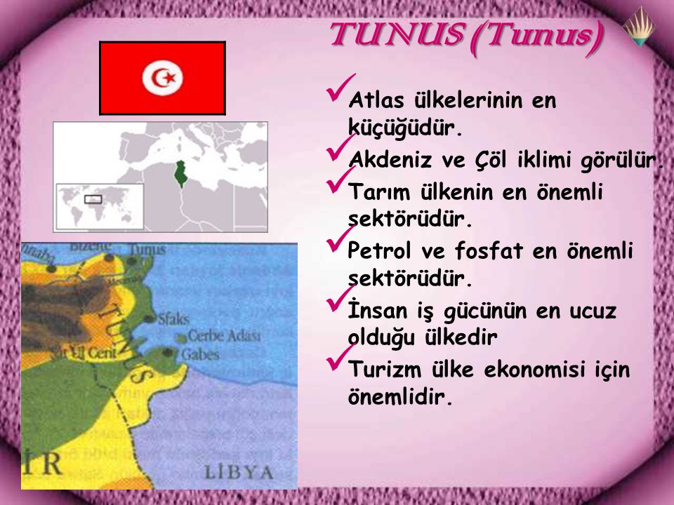 TUNUS (Tunus) Atlas ülkelerinin en küçüğüdür.