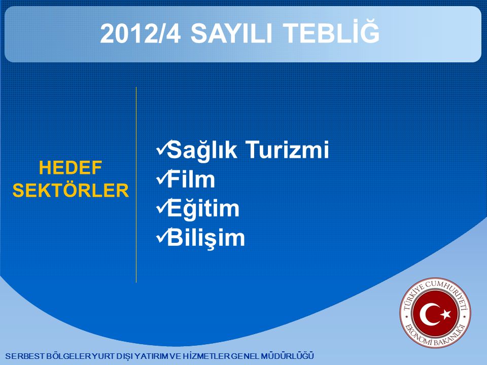 2012/4 SAYILI TEBLİĞ Sağlık Turizmi Film Eğitim Bilişim