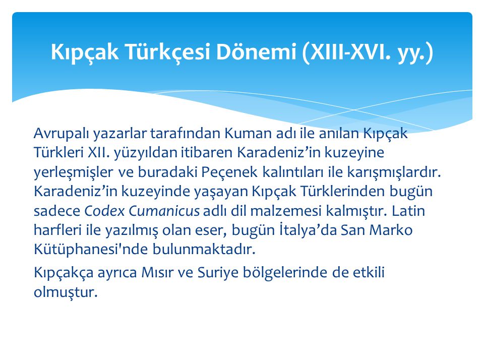 Kıpçak Türkçesi Dönemi (XIII-XVI. yy.)