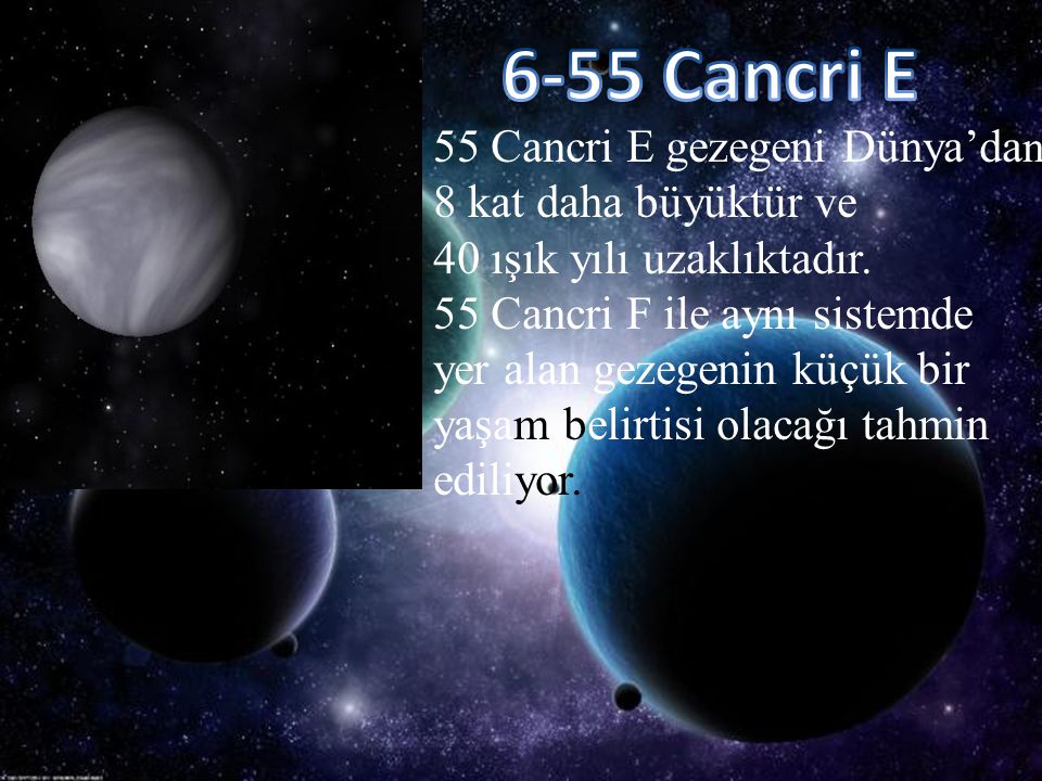 6-55 Cancri E 55 Cancri E gezegeni Dünya’dan 8 kat daha büyüktür ve