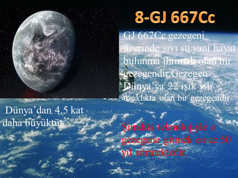 8-GJ 667Cc GJ 667Cc gezegeni üzerinde sıvı su yani hayat