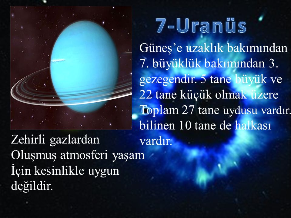 7-Uranüs Güneş’e uzaklık bakımından 7. büyüklük bakımından 3.