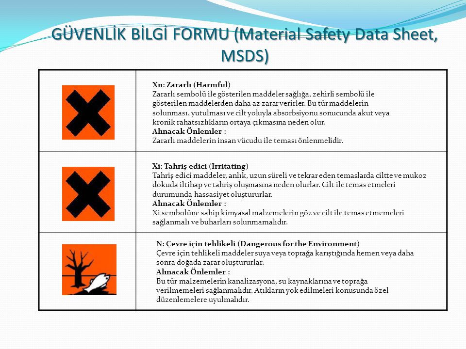 GÜVENLİK BİLGİ FORMU (Material Safety Data Sheet, MSDS)