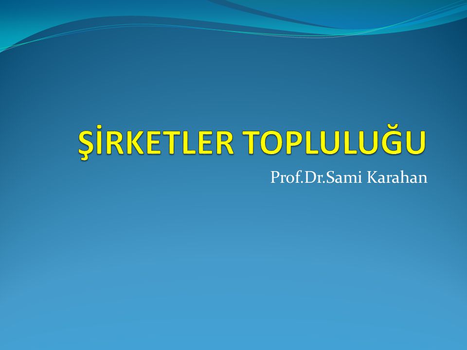 ŞİRKETLER TOPLULUĞU Prof.Dr.Sami Karahan