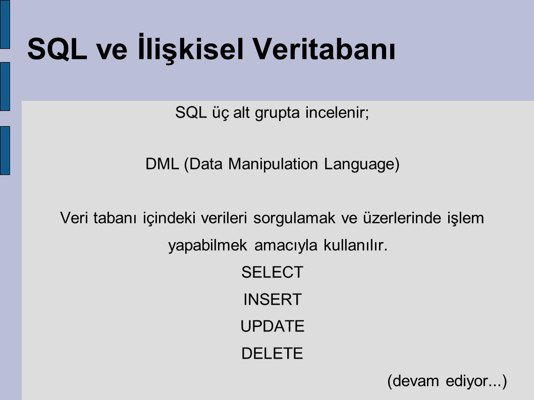 SQL ve İlişkisel Veritabanı