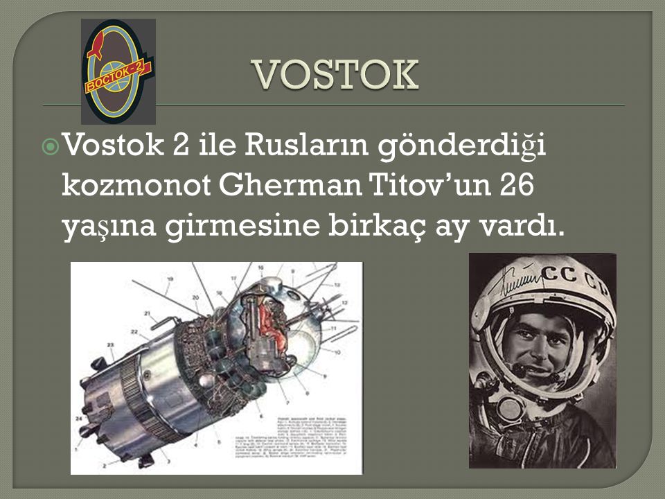 VOSTOK Vostok 2 ile Rusların gönderdiği kozmonot Gherman Titov’un 26 yaşına girmesine birkaç ay vardı.