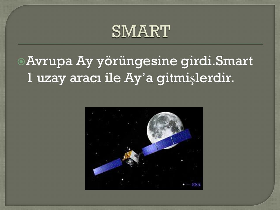 SMART Avrupa Ay yörüngesine girdi.Smart 1 uzay aracı ile Ay’a gitmişlerdir.