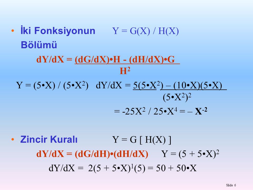 İki Fonksiyonun Y = G(X) / H(X) Bölümü