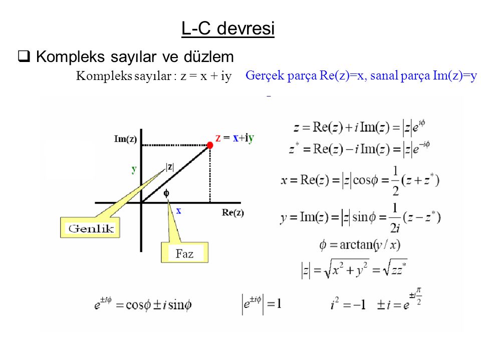 L-C devresi Kompleks sayılar ve düzlem Kompleks sayılar : z = x + iy