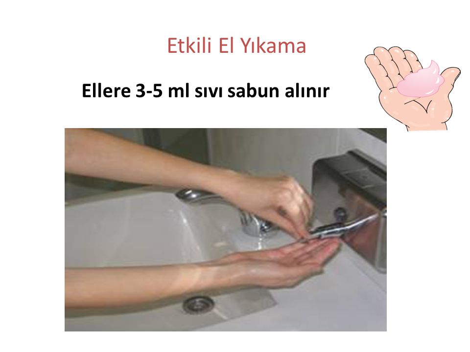 Etkili El Yıkama Ellere 3-5 ml sıvı sabun alınır