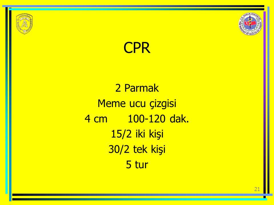 CPR 2 Parmak Meme ucu çizgisi 4 cm dak. 15/2 iki kişi