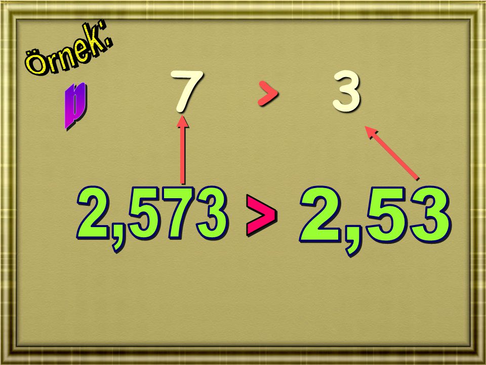 Örnek: 7 > 3 b 2,573 2,53 >