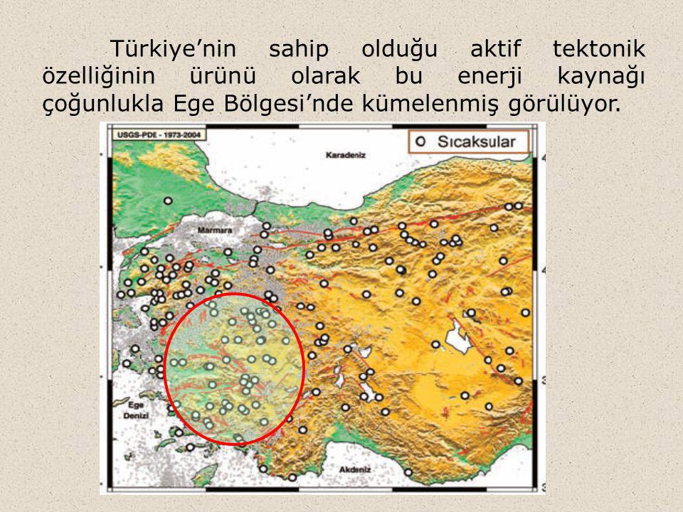 Türkiye’nin sahip olduğu aktif tektonik özelliğinin ürünü olarak bu enerji kaynağı çoğunlukla Ege Bölgesi’nde kümelenmiş görülüyor.