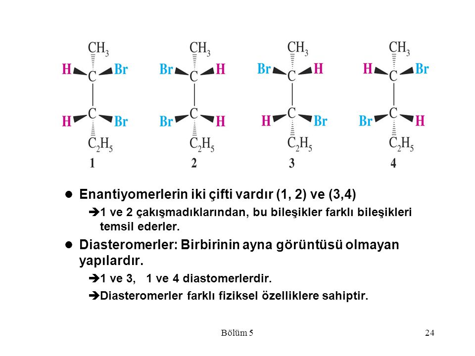 Enantiyomerlerin iki çifti vardır (1, 2) ve (3,4)