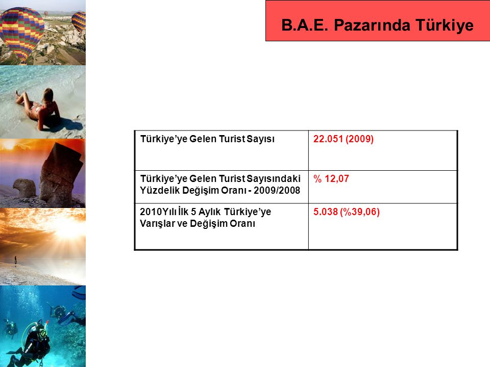 B.A.E. Pazarında Türkiye Türkiye’ye Gelen Turist Sayısı (2009)