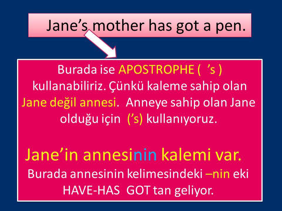 Jane’in annesinin kalemi var.