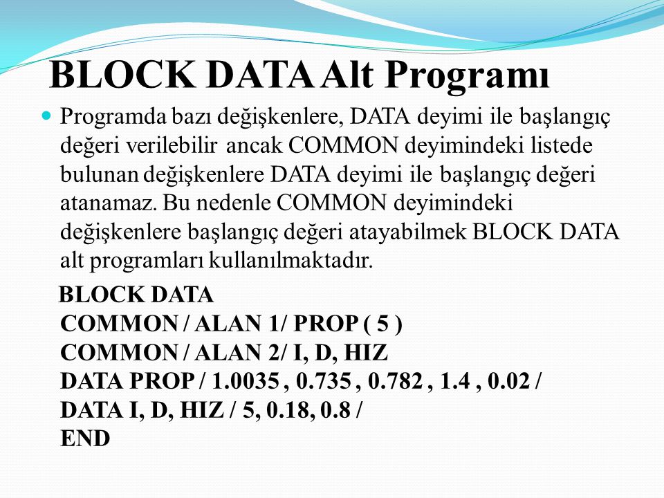 BLOCK DATA Alt Programı