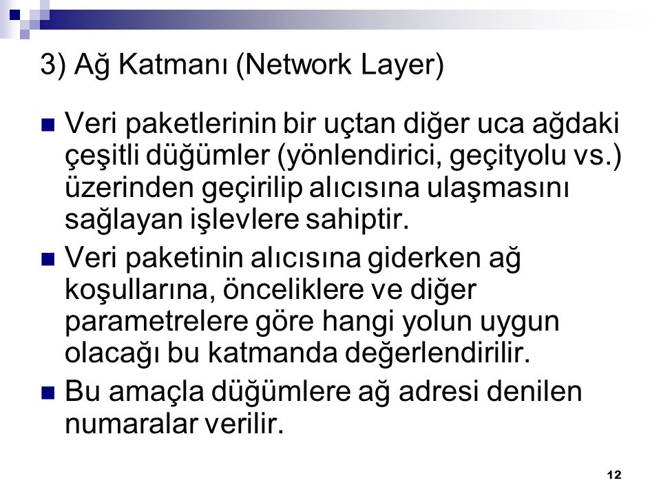 3) Ağ Katmanı (Network Layer)