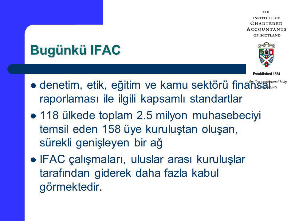 Bugünkü IFAC denetim, etik, eğitim ve kamu sektörü finansal raporlaması ile ilgili kapsamlı standartlar.