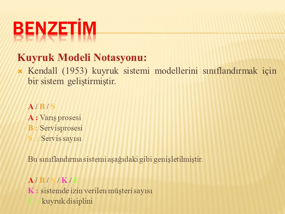 BENZETİM Kuyruk Modeli Notasyonu: