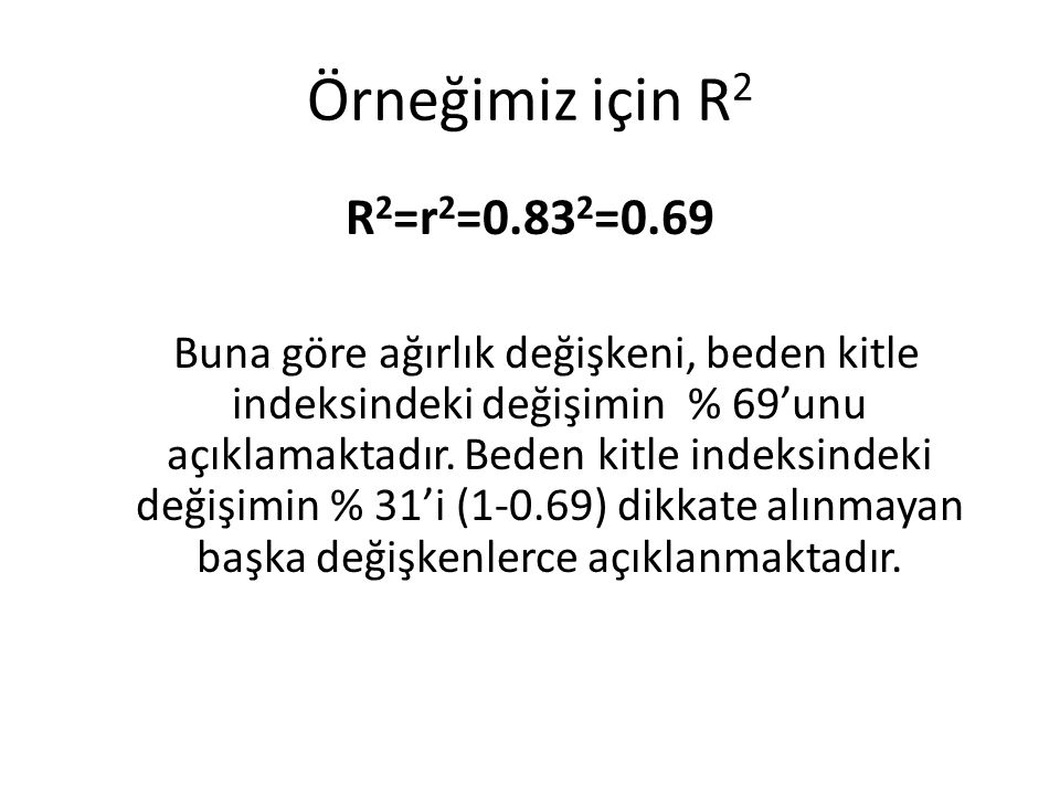 Örneğimiz için R2 R2=r2=0.832=0.69.