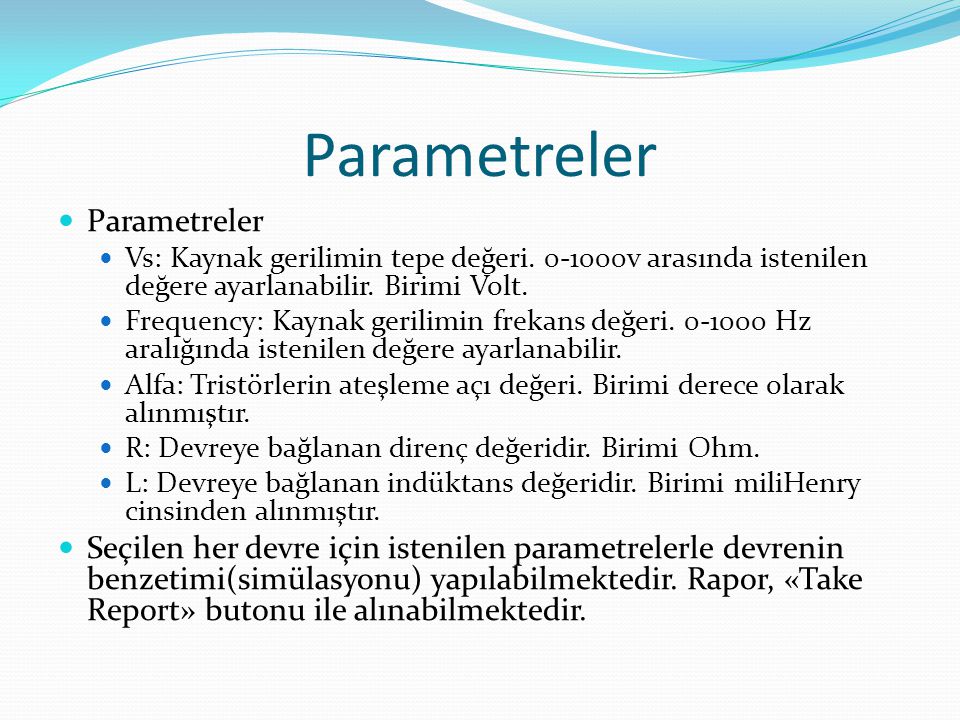 Parametreler Parametreler