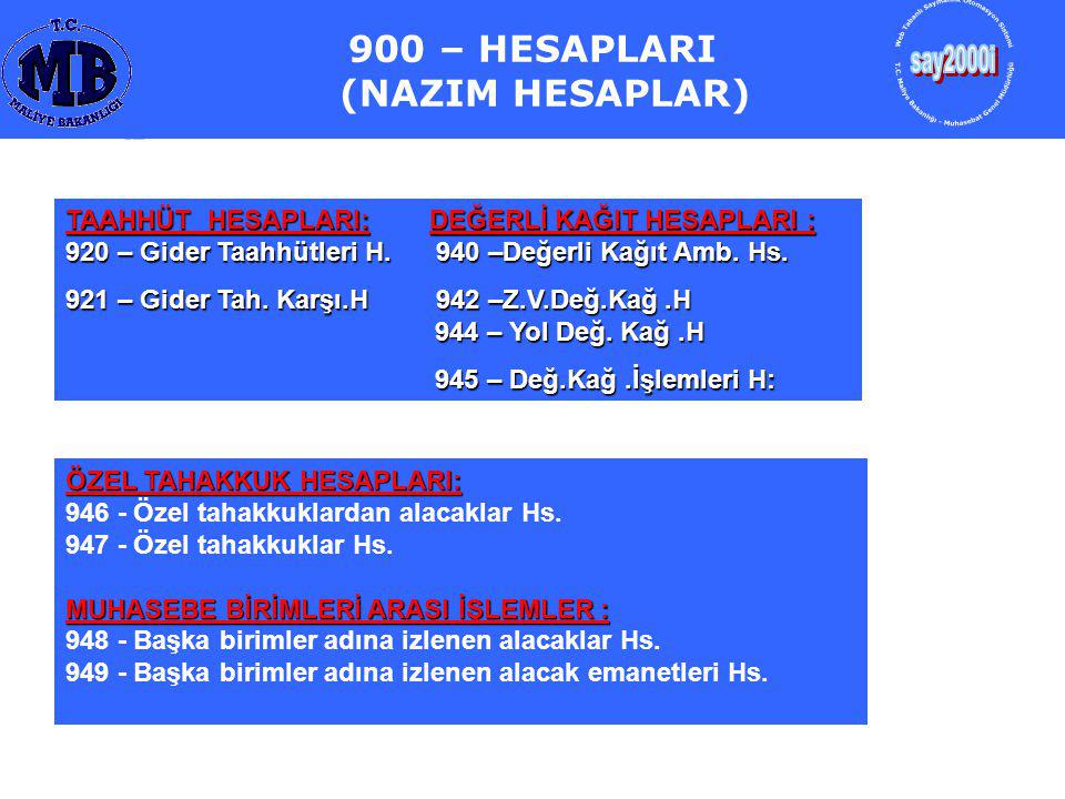 900 – HESAPLARI (NAZIM HESAPLAR)