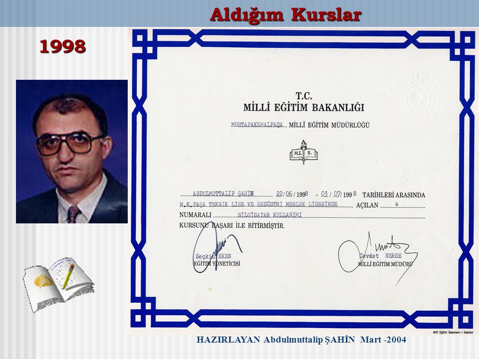 Aldığım Kurslar 1998 HAZIRLAYAN Abdulmuttalip ŞAHİN Mart -2004