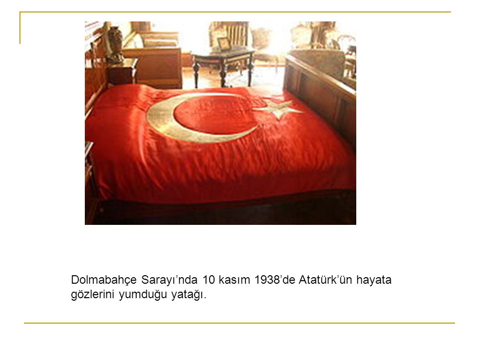 Dolmabahçe Sarayı’nda 10 kasım 1938’de Atatürk’ün hayata gözlerini yumduğu yatağı.