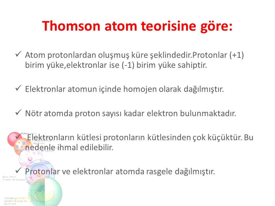 Thomson atom teorisine göre: