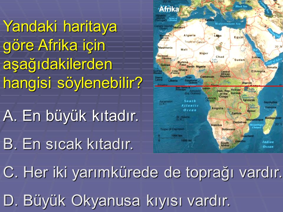 Yandaki haritaya göre Afrika için aşağıdakilerden hangisi söylenebilir