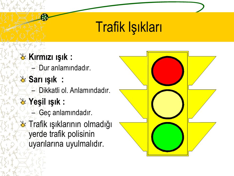 Trafik Işıkları Kırmızı ışık : Sarı ışık : Yeşil ışık :