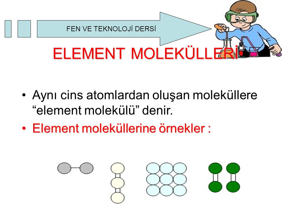 ELEMENT MOLEKÜLLERİ Aynı cins atomlardan oluşan moleküllere element molekülü denir.