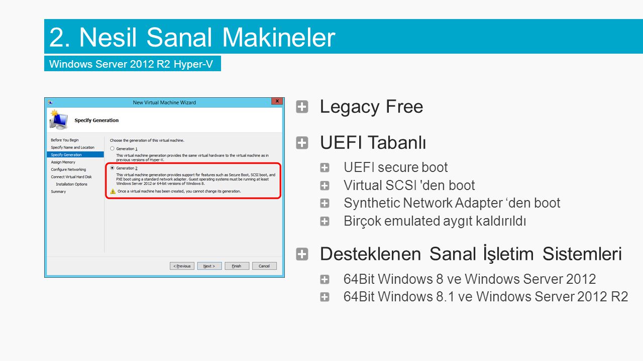 2. Nesil Sanal Makineler Legacy Free UEFI Tabanlı