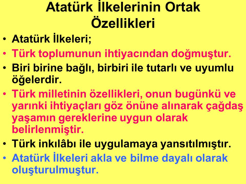 Atatürk İlkelerinin Ortak Özellikleri