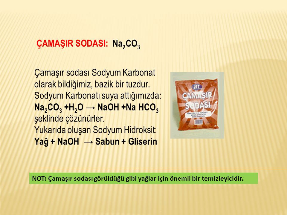 Çamaşır sodası Sodyum Karbonat olarak bildiğimiz, bazik bir tuzdur.