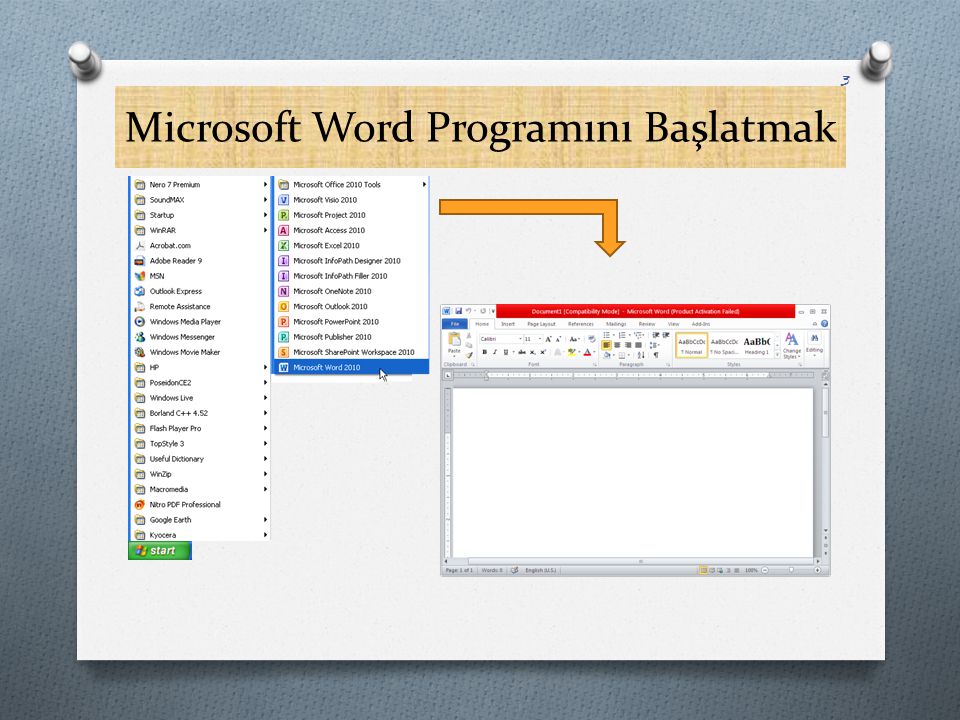 Microsoft Word Programını Başlatmak
