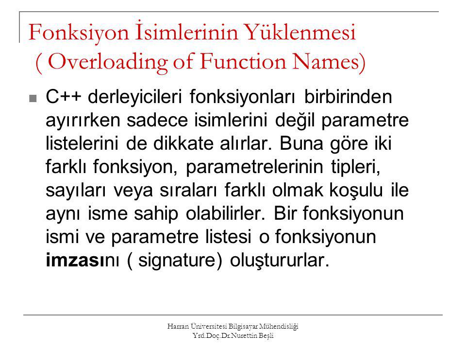 Fonksiyon İsimlerinin Yüklenmesi ( Overloading of Function Names)