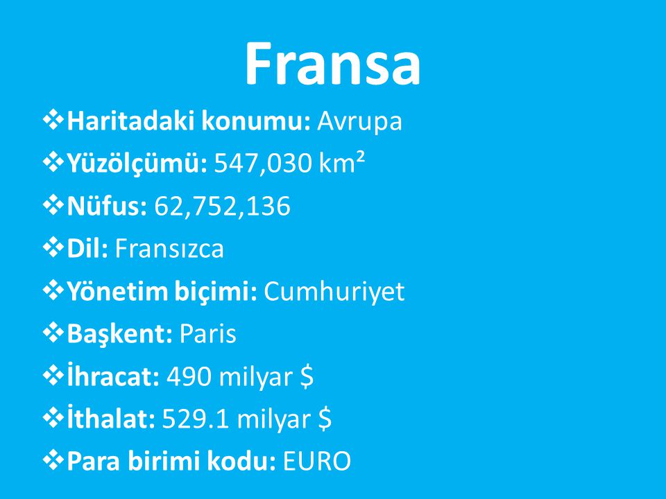Fransa Haritadaki konumu: Avrupa Yüzölçümü: 547,030 km²
