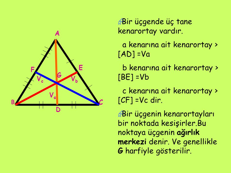 Bir üçgende üç tane kenarortay vardır.