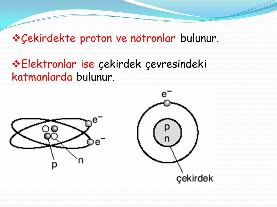Çekirdekte proton ve nötronlar bulunur.